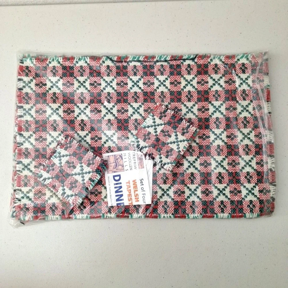 RARE Vintage 100% Wool Welsh Tapestry 4 Dinner Place Mats 4 Coasters NEW SEALED